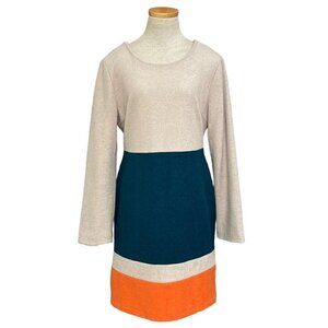 Kling Dress Wool Color Block Tan Teal Blue Orange Size 4